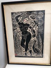 絵画・額縁・棟方 志功・新品未使用・黒衣の女・色紙・複製版画・美術