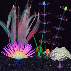 4個セット 光るシリコンコーラル水槽装飾 - 鮮やかな魚のタンクオーナメント