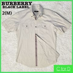 ★BURBERRY BLACK LABEL★2 (Mサイズ相当) 半袖 シャツ バーバリー ブラックレーベル メンズ ベージュ系 刺繍ロゴ Yシャツ カジュアルシャツ