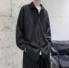 黒 シャツ 長袖 涼しい オーバーサイズ サテン  韓国 ビッグシルエット ko