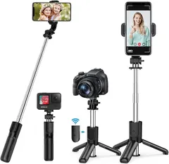 A-87 自撮り棒 【業界新開発ミニ 軽量型】セルカ棒 スマホ スタンド アクションカメラ 無線 リモコン付き iPhone Android対応 三脚/一脚兼用 7段階伸縮 折りたたみ 持ち運び便利 セルフィー/撮影録画/動画鑑賞/ライブ配信に最適