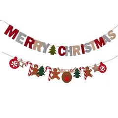 【迅速発送】クリスマス ガーランド 2本セット Merry Christmas ジンジャーブレッドマン 松葉杖 トナカイ クリスマス オーナメント 飾り フラッグガーランド 吊り旗 旗バナー 壁飾り クリスマス雑貨 インテリア 店舗 パーティー用 装飾 デコレ
