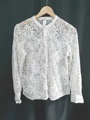 ◇ ⊂ OPAQUE.CLIP オペーク ドット クリップ レース 長袖 ブラウス サイズF ホワイト レディース E  【1411130019234】