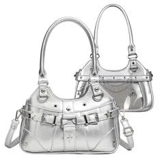 [ハルジオ] 痛バに見えない 痛バッグ ショルダー 痛バ 小さめ 痛バック ミニ ショルダーバッグ ハンドバッグ トートバッグ レディース バッグ 2WAY 地雷系 ゴスロリ Y2K 推し活バッグ 可愛い 肩掛け トート 鞄 黒 銀色 推し活 推し 人気