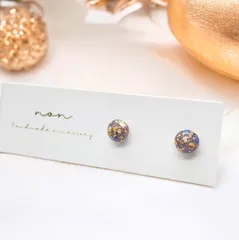 ＊259 ラウンド　小ぶり　ブルー×オレンジ　レジン　ピアス/イヤリング　ハンドメイド