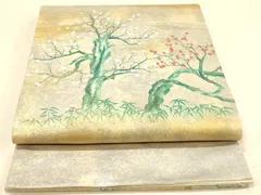 平和屋着物◎太鼓柄袋帯　手描き　作家物　枝花文　引箔　正絹　逸品　DAAX6399jm