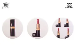 シャネル ノベルティ 缶バッジ リップ スティック柄 ホワイト 3個セット ブローチ CHANEL【Used 開封品】