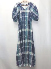 ◇ ⊂ SHIPS any シップス エニィ チェック柄 半袖 ロング丈 シャツ ワンピース サイズF ブルー レディース E  【1507010001540】