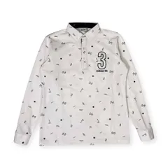 adidas golf アディダス ゴルフデザイン 総柄 BD ボタンダウン 鹿の子 長袖 ポロシャツL/G /ホワイト メンズ スポーツ