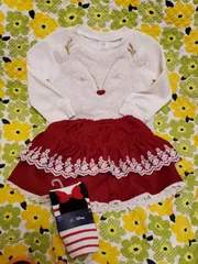 3着set 90㎝ 95㎝ 赤 白  トレーナー 長袖 キュロット タイツ
