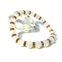 クラック水晶 パワーストーン ブレスレット  8mm （ゴールド）メンズ・レディース　男性・女性　数珠ブレス　開運  [d]