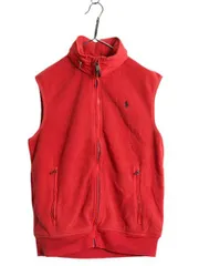 【お得なクーポン配布中!】 90s ポロ ラルフローレン フルジップ フリース ベスト メンズ M / 90年代 オールド 前開き 重ね着 ハイネック 収納 フード ワンポイント 赤