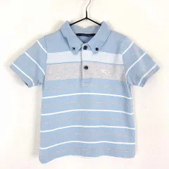 バーバリー ロンドン BURBERRY LONDON ポロシャツ ボタンダウン 半袖 ホース ロゴ 刺繍 マルチボーダー柄 100A 水色 ライトブルー 白 グレー 国内正規品