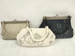 平和屋着物▼和装小物　ビーズバッグまとめて3点　和装バッグ　総パール　持ち手付き　がま口　レトロ　逸品　DAAR3625zzz