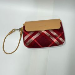 ★-34 BURBERRY バーバリー ハンドバッグ 赤×白 チェック柄 留め口金具 レディース ストラップ付き バッグ