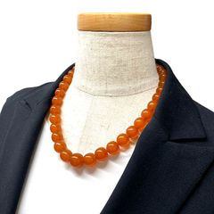 琥珀調 ネックレス 47cm 丸玉 こはく風 茶褐色 コハクタイプ ビーズ サイズグラデーション 一連 アクセサリー【中古】【ネコポス配送】