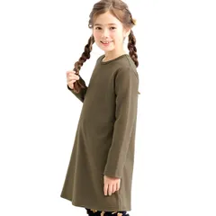 Bee【♪クーポン利用で20％OFF♪】裏起毛無地ワンピース◇モカ×裏起毛◇韓国子供服 韓国子ども服 韓国こども服 キッズ 女の子 長袖 100 110 120 130 140 150