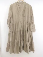 ◇ rectangle ピンタック ノーカラー 長袖 膝下丈 ワンピース サイズM ベージュ レディース P  【中古】 【1209120003109】