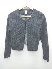 ◇ PUPULA ププラ ストライプ フロントホック 長袖 ウールニット ジャケット サイズ36 ネイビー ホワイト系 レディース P  【1404040015441】のサムネイル
