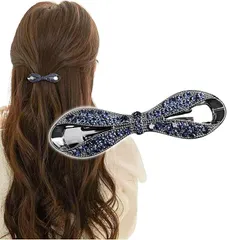 Liebendo バレッタ しっかり留まる 小さめ ビジュー リボン 髪留め ヘアクリップ おしゃれ 大人 パール(ブルー)