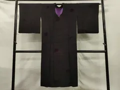 平和屋着物＃道行コート　輪奈ビロード　菊花地紋　黒紅色　ロング丈　正絹　逸品　CAAT0509dy