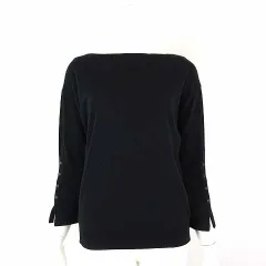 コムサデモード COMME CA DU MODE トレーナー スウェット ボートネック カシミヤ コットン ストレッチ ドロップショルダー スナップボタン 7分袖 M 9 黒 ブラックのサムネイル