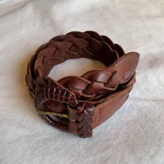 POLO Ralph Lauren レザーメッシュベルト　レディースサイズ　イングランド製　ブラウン　［F0246］