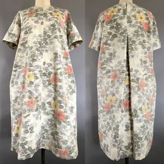 着物リメイク 椿模様 夏ワンピース 後ろタック  紬 ポケットあり  | Kimono Remake Tsubaki Pattern Summer Dress Back Tuck Tsumugi with Pockets #2407-009