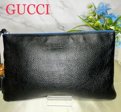 ㉛ Gucci グッチ バンブー レザー クラッチバッグ セカンドバッグ ブラック 黒