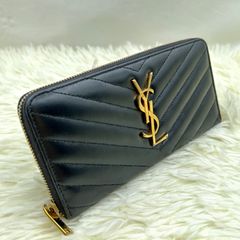 サンローラン SAINTLAURENT YSL ロゴ ブラック Ꮩステッチ 長財布