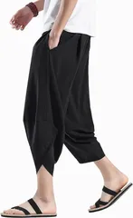 サルエルパンツ メンズ ワイドパンツ ズボン 夏用 7分丈 ストライプ テーパードパンツ アラジンパンツ 大きいサイズ 人気 ボトムス 綿麻 リネンパンツ 涼しい ぱんつ 春 夏qianyi02