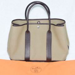HERMES エルメス ガーデンパーティ36 トワルオフィシエ/ブッフルスキッパー レディース トートバッグ カーキ
