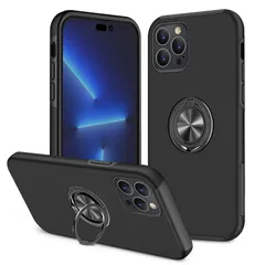 【新着商品】PC TPU バンパーケース 頑丈 耐衝撃 スタンド機能 リング付き 車載ホルダー対応 全面保護 ケース 落下防止 防塵 用 指紋防止 Pro 擦り傷防止 衝撃吸収 14 6.1インチ アイフォン14Pro用 iPhone カバー(ブラック)