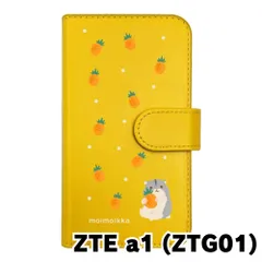 【新品未使用】ZTE a1 ZTG01 スマホケース 手帳型 (色：イエロー×柄：ハムスターとパイン)moimoikka フルーツ柄 動物 flip2-ztg01-ye-20141
