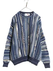 【お得なクーポン配布中!】 90s FLORENCE TRICOT 3D 立体編み デザイン ニット セーター メンズ XL 古着 オールド コットン アクリル 総柄 マルチカラー 大きいサイズ