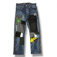 LOEWE × JUNYA WATANABE COMME des GARCONS 13AW  レザーバック切り替えパッチワークデニム ジーンズパンツ アーカイブ ロエベ ジュンヤワタナベ コムデギャルソン コラボ インディゴ 36 92125A7
