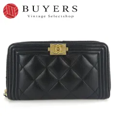 【中古】 シャネル コインケース ボーイシャネル ラウンドファスナー キャビアスキン ブラック ゴールド金具 23番台 コンパクト財布 レディース 女性 CHANEL