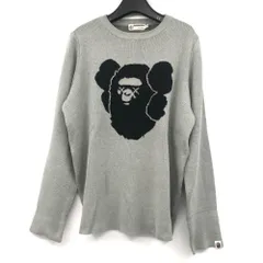 【中古】APE × KAWS Big Head Knit サイズM グレー 毛玉有 ニット エイプ カウズ[17]のサムネイル