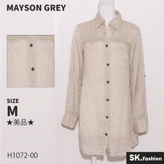 ★美品★ MAYSON GREY メイソングレイ トップス　シャツ　長袖　ロング丈　ストライプ柄　ロールアップ 　ベージュ　 【H1072-00】 送料無料　古着　レディース