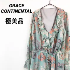 【極美品】グレースコンチネンタル　オールインワン　花柄　フリル　パンツ　ブルー