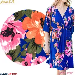 ワンピース 膝丈 7分袖 ドルマンスリーブ Vネック カシュクール フラワープリント レイヤード ラップワンピース S.M.L ロイヤルブルー from USA EM230327LA042
