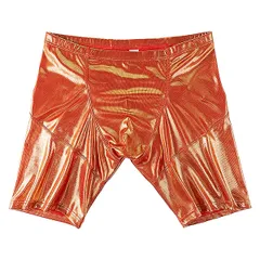 ボクサー パンツ ロング スパッツ メタリック メンズ  男性下着 キラキラ セクシー おしゃれ シンプル 快適フィット スポーツ 大きいサイズ 黒 白 金 銀 ms-007