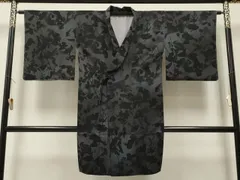 平和屋着物＃道中着　枝花文　暈し染め　黒地　やまと誂製　ロング丈　洗える着物　未使用　CAAR9158id