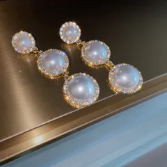 3連ビッグパール ドロップピアス 韓国 キラキラ レディース