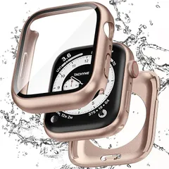 【フルカバー保護】Puptoya アップルウォッチ 防水 カバー Apple Watch Series 10 対応 42mm ケース 2 in 1 前後の保護 PC+ガラス素材 高透過率 装着簡単 脱落しやすい 耐衝撃 iWatch 42mm ローズゴール