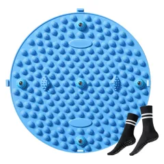 【人気商品】足ツボマット 指圧ボード足裏マッサージ 足つぼマット 足ツボ押し 足踏みマット 指圧マット 人間工学指圧パッド 運動 マッサージ 足のリラックス 折りたたみ コンパクト 指圧板 家庭用 円形 ヨガソックス付(ブルー37CM)