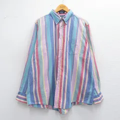 XL/古着 ランズエンド 長袖 ブランド シャツ メンズ 90s 大きいサイズ コットン ボタンダウン 薄紺他 ネイビー ストライプ spe 25mar29 中