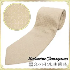 Salvatore Ferragamo フェラガモ ネクタイ 未使用品 綺麗 ガンチーニ 総柄 シルク メンズ ビジネス ベージュ