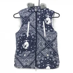 【美品】キャロウェイ 中綿リバーシブルベスト ネイビー×白 総柄 ボア着脱可 レディース M ゴルフウェア Callaway