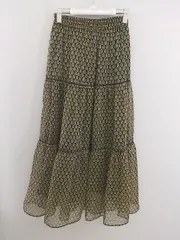 ◇ nano universe ナノユニバース 総柄 ウエストゴム ロング フレア スカート サイズF ネイビー イエロー レディース P  【中古】 【1208310000072】